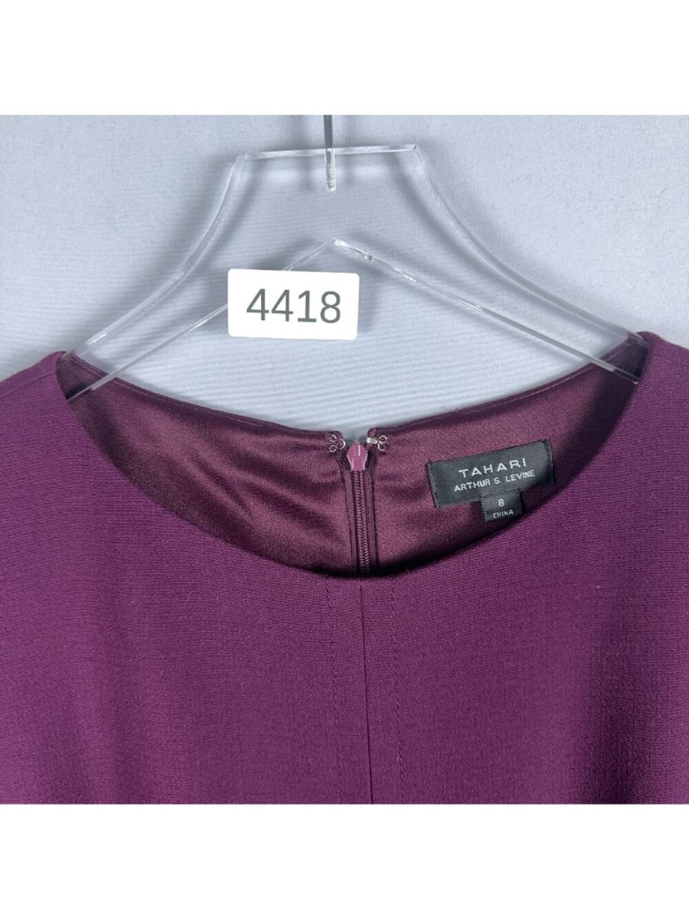 Tahari Arthur S. Levine Sheath Dress Women Size 8 Purple Short Sleeve Belted - Picture 12 of 12